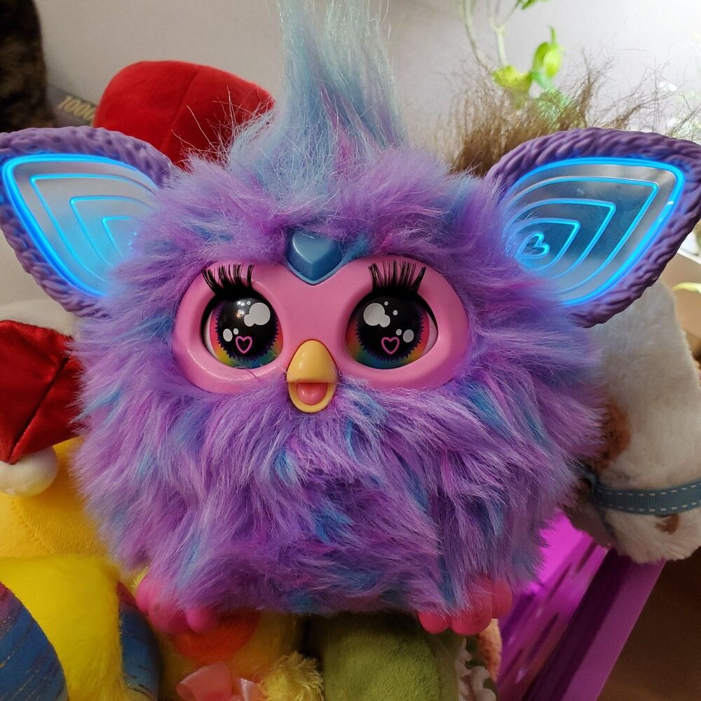 Furby Interactive Toy 2023 Purple Blue Moves Talks Sings Lights up 6x9" WORKS!